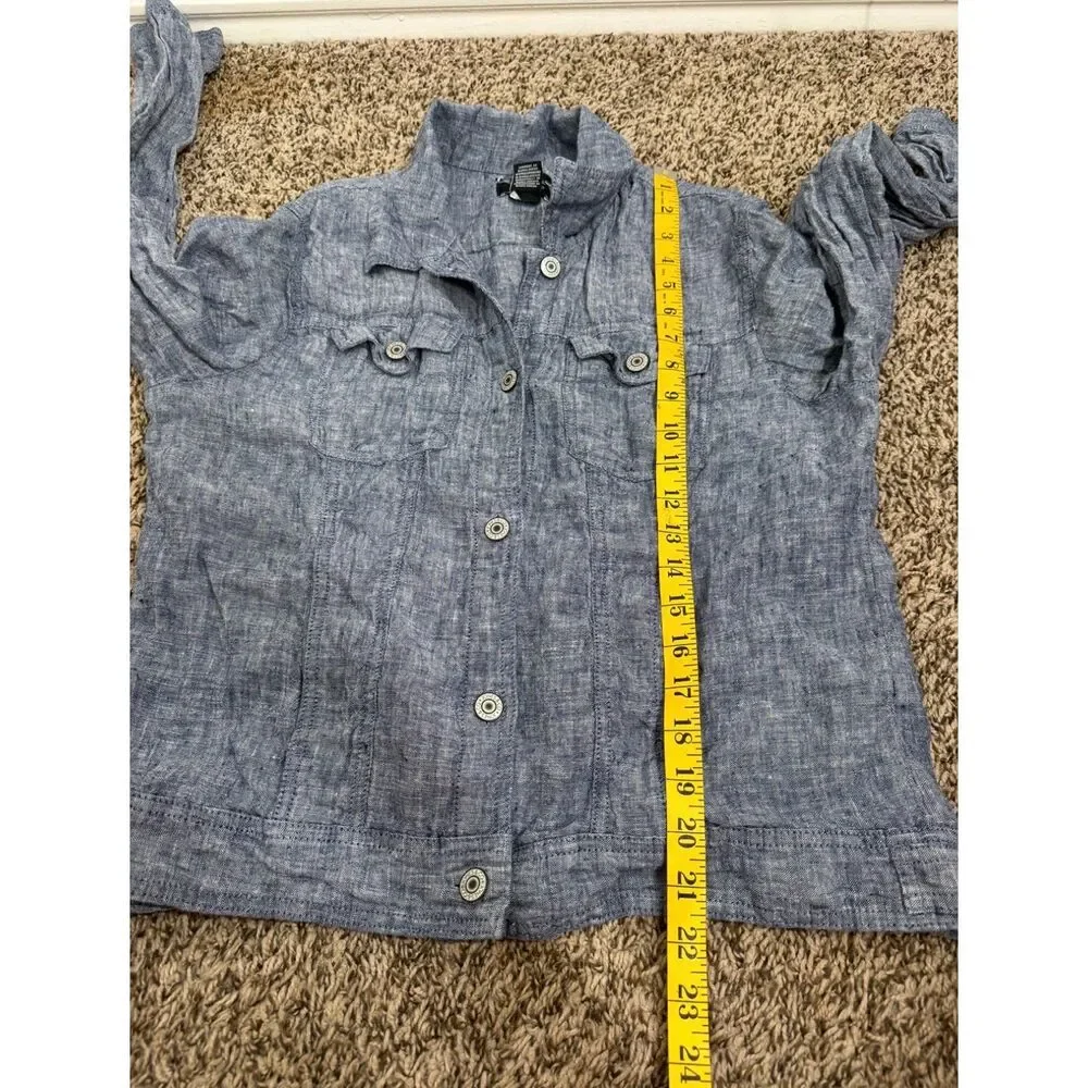 Jones & Co Womens Blue 100% Linen Jacket Sz L Beachy Breathable Lightweight - Picture 8 of 8